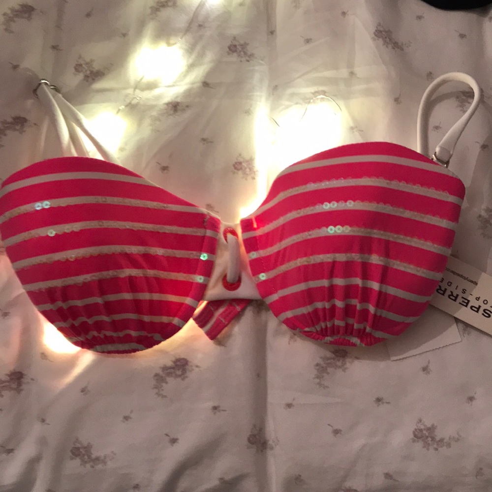 Unworn or Unused Pink Sequin Striped Bikini Set
